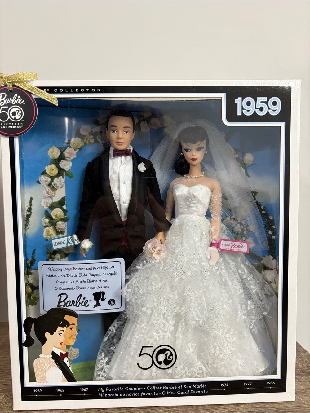 NIB. Barbie 50th Anniversary Bridal Couple Set - White, Black, Pink